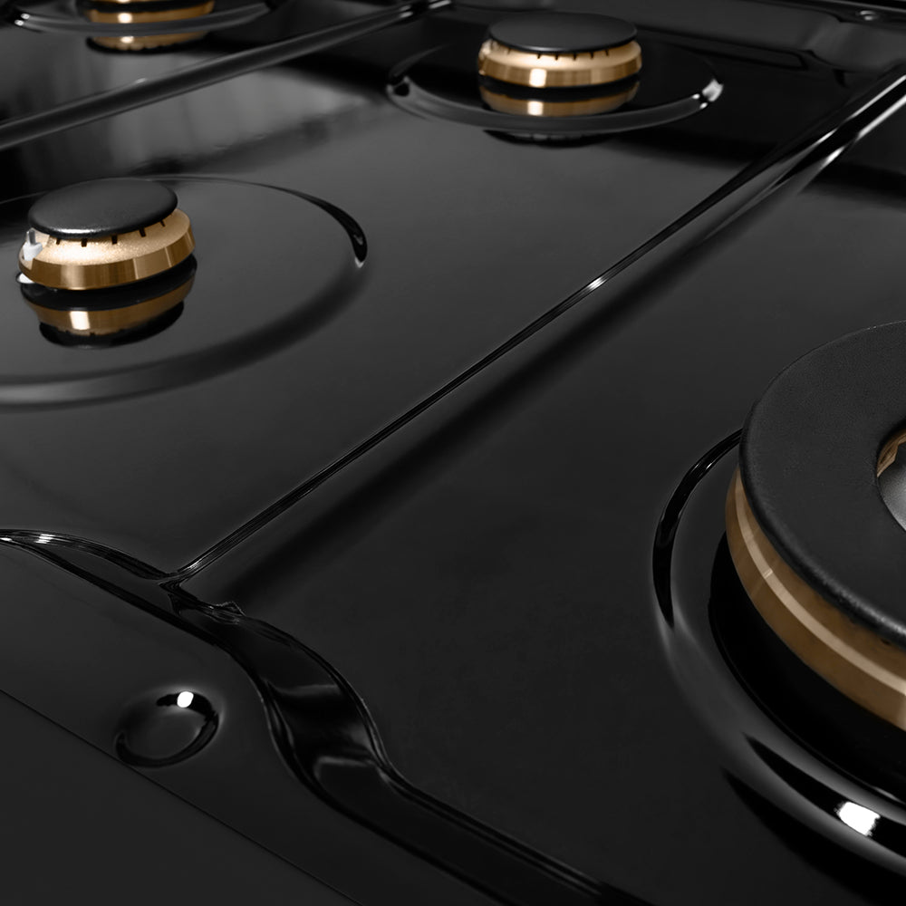 ZLINE Autograph Edition 48 In. Porcelain Rangetop with 7 Gas Burners in Black Stainless Steel and Champagne Bronze Accents, RTBZ-48-CB