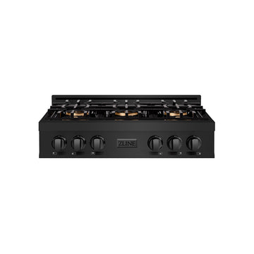 ZLINE 36" Classic Gas Rangetop with 6 Burner DuoPro™ Cooktop in Black Stainless Steel, PCRTB-36