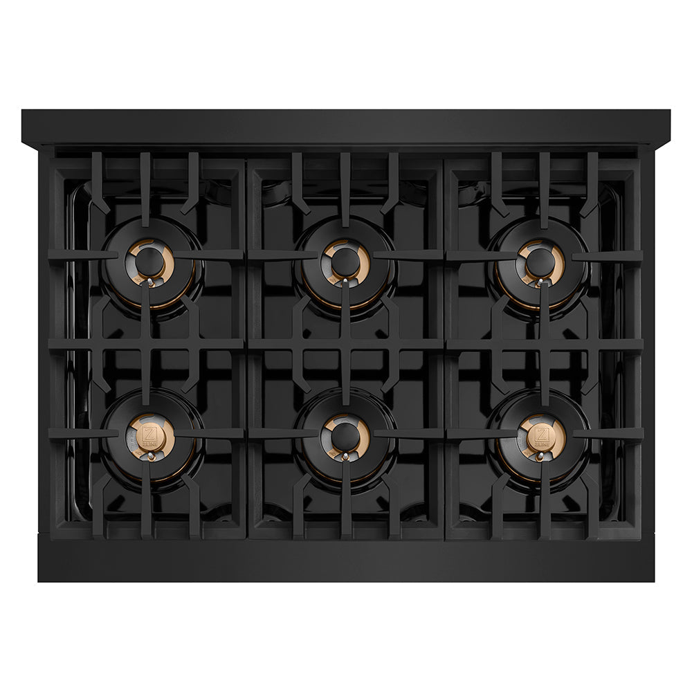 ZLINE 36" Classic Gas Rangetop with 6 Burner DuoPro™ Cooktop in Black Stainless Steel, PCRTB-36