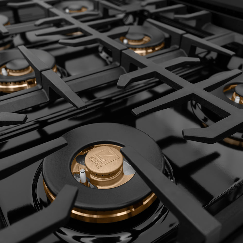 ZLINE Autograph 36" Classic Gas Rangetop with 6 Burner DuoPro™ Cooktop in Black Stainless Steel and Champagne Bronze Accents, PCRTBZ-36-CB