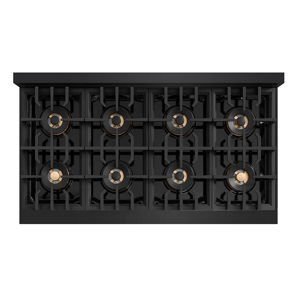 ZLINE Autograph 48" Classic Gas Rangetop with 8 Burner DuoPro™ Cooktop in Black Stainless Steel and Champagne Bronze Accents, PCRTBZ-48-CB