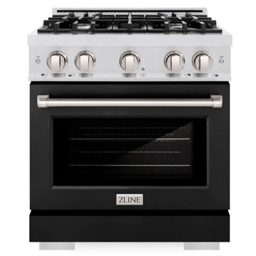 ZLINE Select 30 in. Dual Fuel Range with 4 Gas Burners and Electric Convection Oven, 4.2 cu. ft., Satin Stainless Steel with Black Matte Door (HDRS-BLM-30)