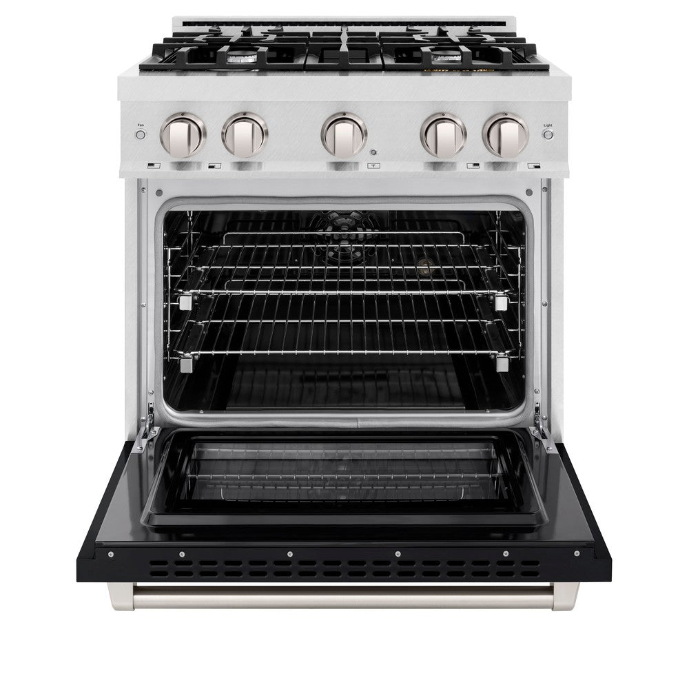 ZLINE Select 30 in. Dual Fuel Range with 4 Gas Burners and Electric Convection Oven, 4.2 cu. ft., Satin Stainless Steel with Black Matte Door (HDRS-BLM-30)