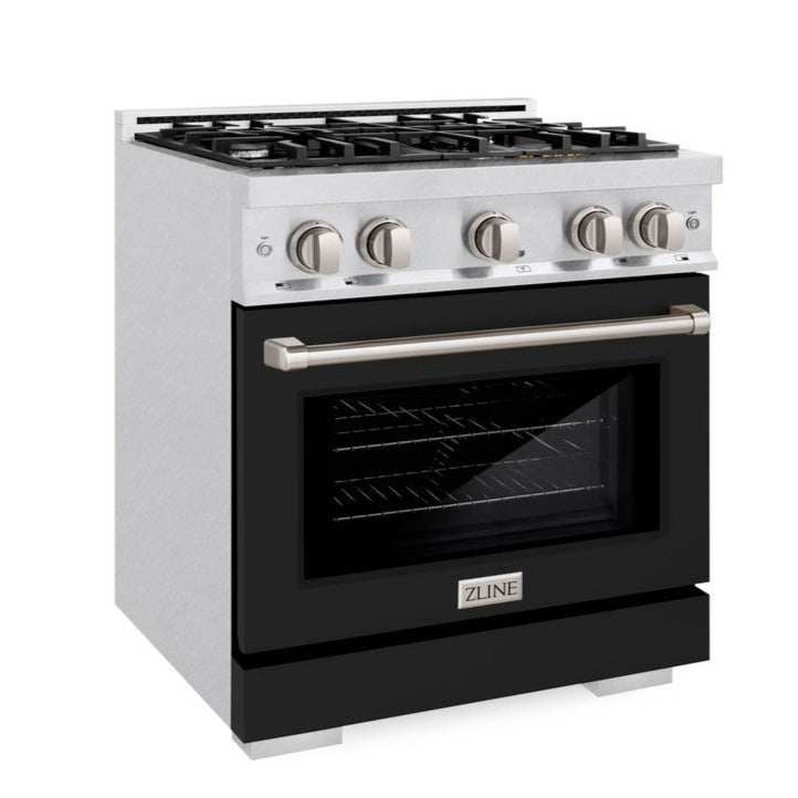 ZLINE Select 30 in. Dual Fuel Range with 4 Gas Burners and Electric Convection Oven, 4.2 cu. ft., Satin Stainless Steel with Black Matte Door (HDRS-BLM-30)