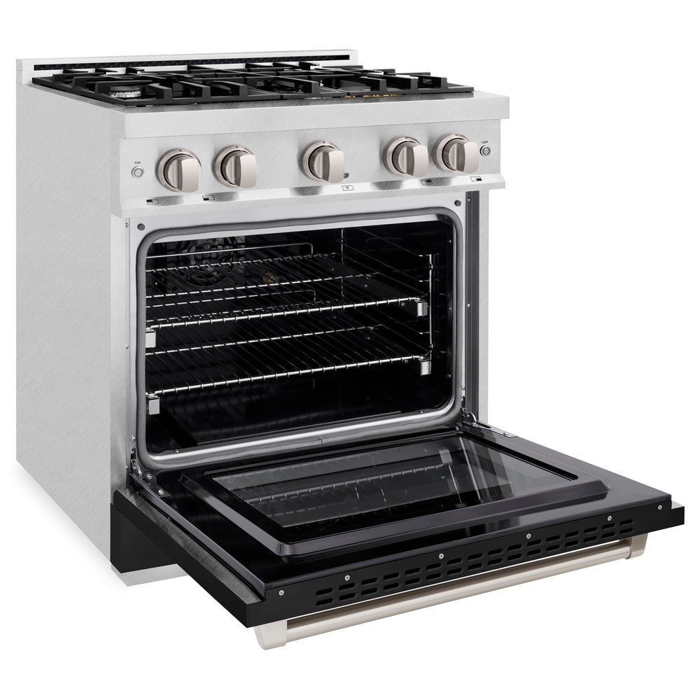 ZLINE Select 30 in. Dual Fuel Range with 4 Gas Burners and Electric Convection Oven, 4.2 cu. ft., Satin Stainless Steel with Black Matte Door (HDRS-BLM-30)