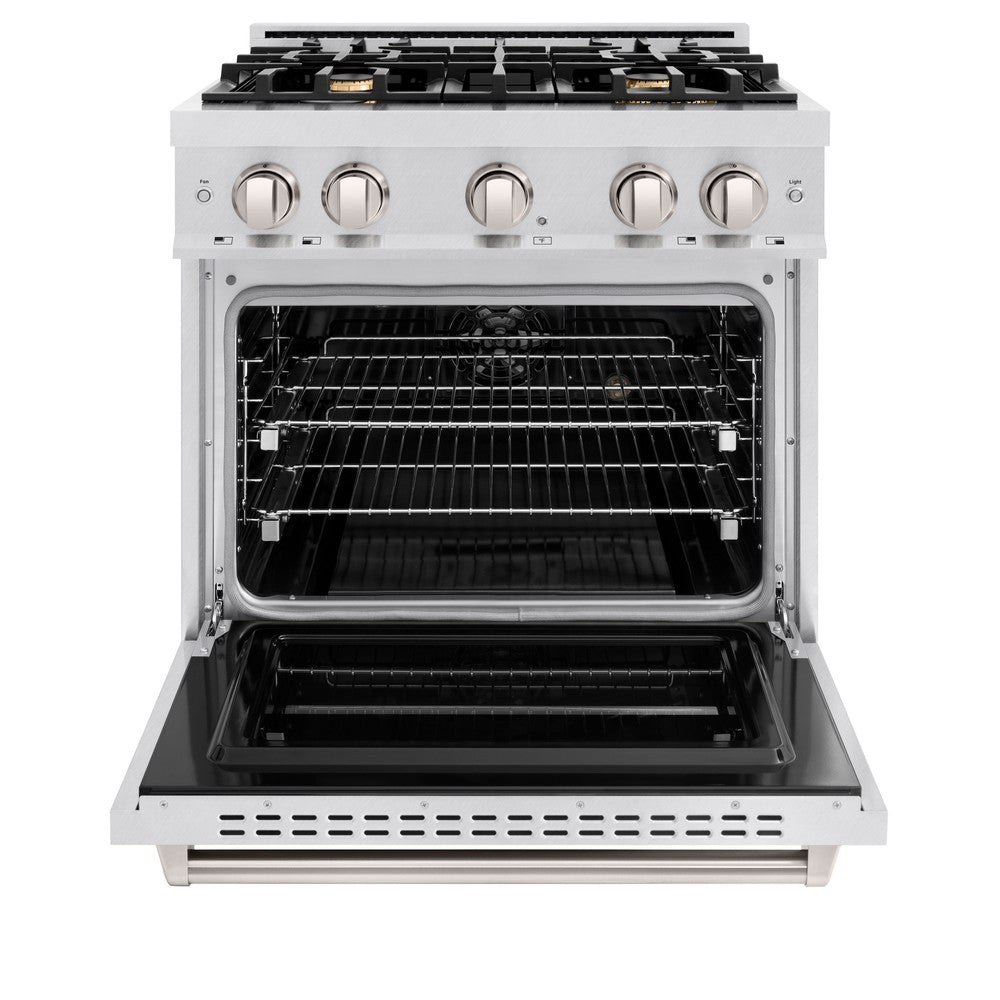 ZLINE 30-Inch Classic Dual Fuel Range, 4.2 cu. ft., Gas Cooktop with 4 Brass Burners and Electric Convection Oven, Satin Stainless Steel (CDRS-BR-30)