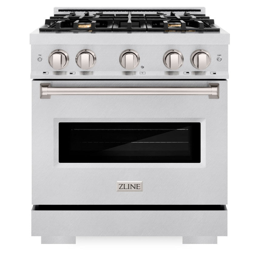 ZLINE 30-Inch Classic Dual Fuel Range, 4.2 cu. ft., Gas Cooktop with 4 Brass Burners and Electric Convection Oven, Satin Stainless Steel (CDRS-BR-30)