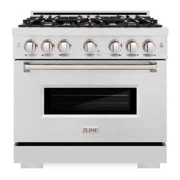 ZLINE 36 in. Dual Fuel Range 5.2 cu. ft. Gas Cooktop with 6 Brass Burners & Electric Convection Oven – Satin Stainless Steel (CDRS-BR-36)