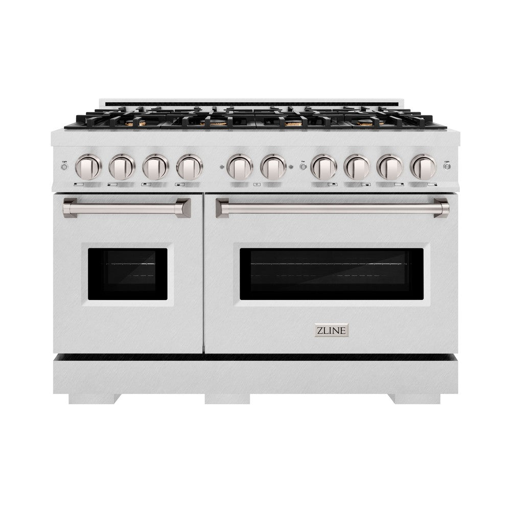 ZLINE 48 in. Dual Fuel Range 6.7 cu. ft. Double Oven with 8 Brass Burners in Satin Stainless Steel (CDRS-BR-48)
