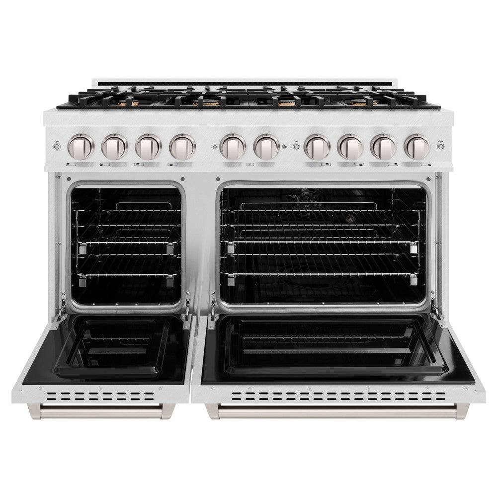 ZLINE 48 in. Dual Fuel Range 6.7 cu. ft. Double Oven with 8 Brass Burners in Satin Stainless Steel (CDRS-BR-48)