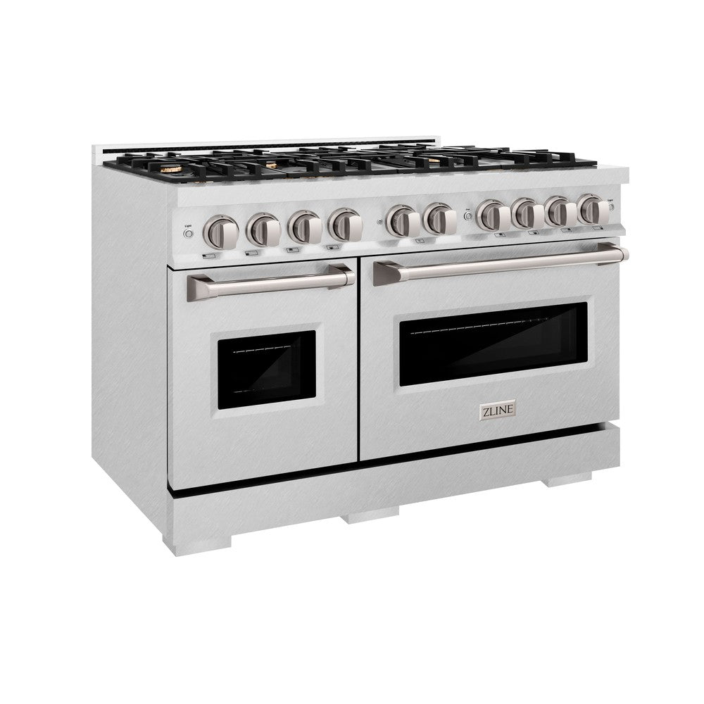 ZLINE 48 in. Dual Fuel Range 6.7 cu. ft. Double Oven with 8 Brass Burners in Satin Stainless Steel (CDRS-BR-48)