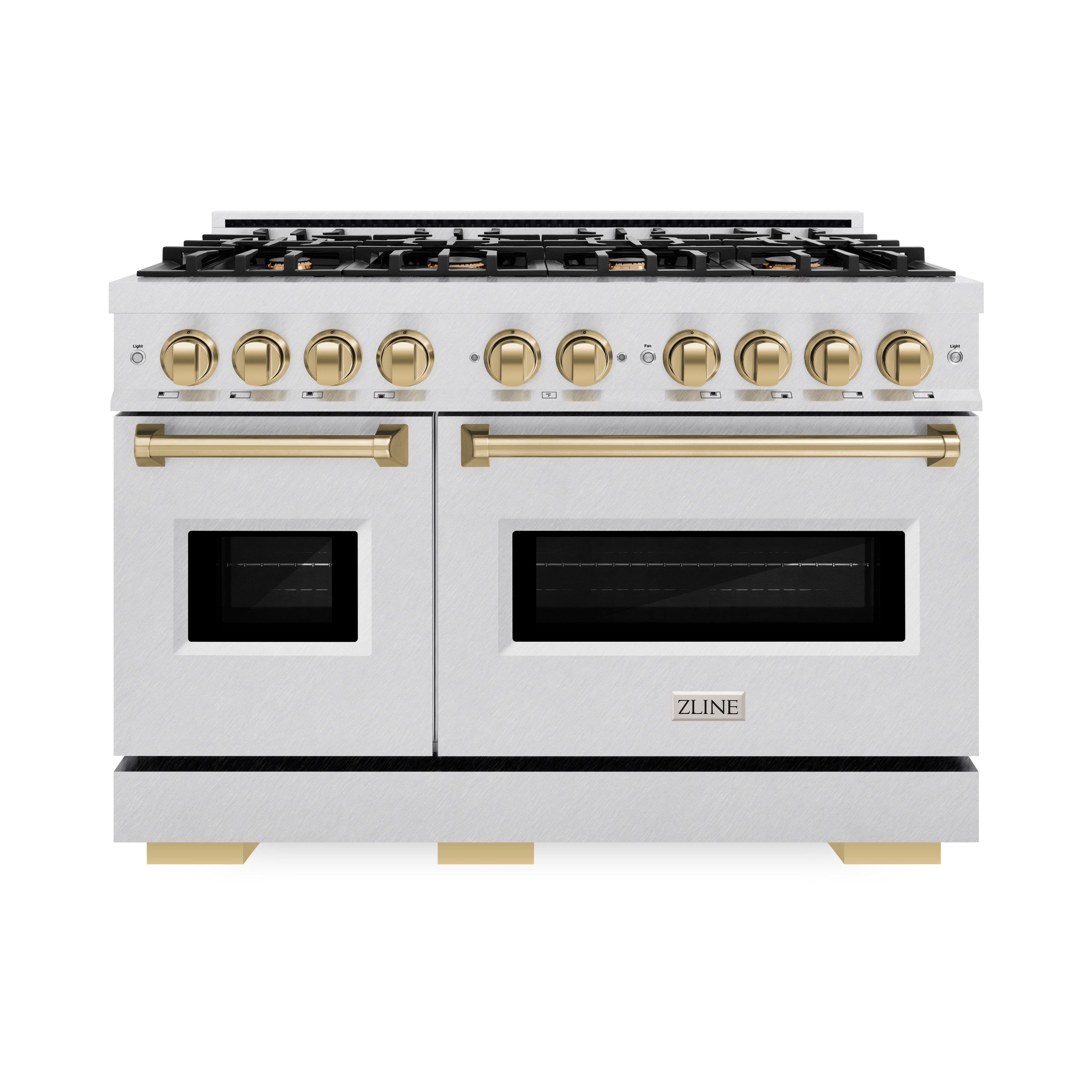 ZLINE 48 in. Dual Fuel Range Double Oven 6.7 cu. ft. Capacity 8 Brass Burners Satin Stainless Steel Champagne Bronze Accents (CDRSZ-48-CB)
