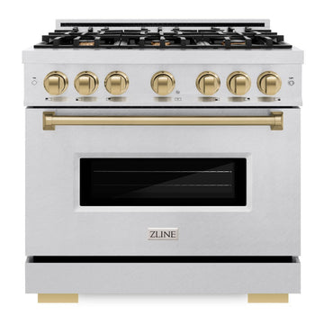 ZLINE 36 in. Dual Fuel Range 5.2 cu. ft. 6 Burner Gas Cooktop Electric Convection Oven Satin Stainless Steel Champagne Bronze Accents (CDRSZ-36-CB)