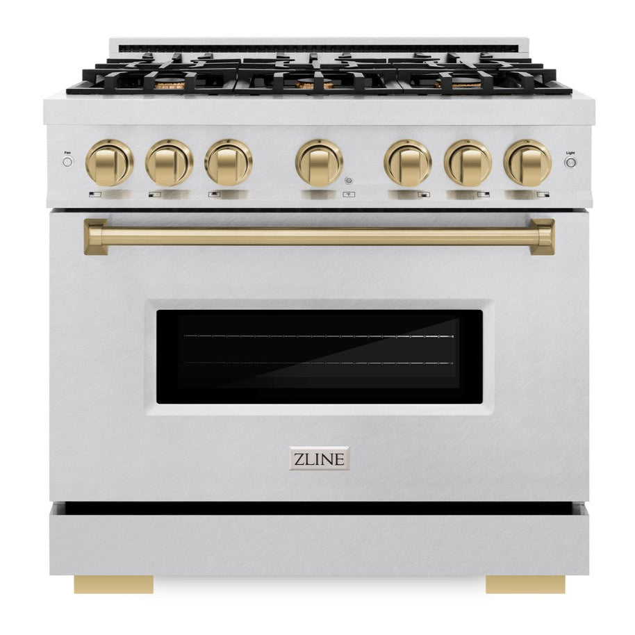 ZLINE 36 in. Dual Fuel Range 5.2 cu. ft. 6 Burner Gas Cooktop Electric Convection Oven Satin Stainless Steel Champagne Bronze Accents (CDRSZ-36-CB)