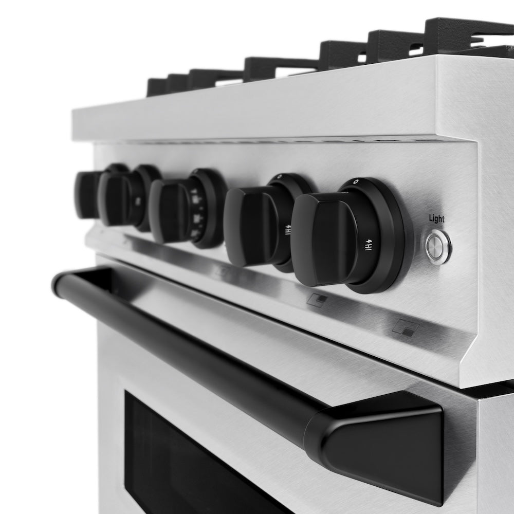 ZLINE 30 in. Dual Fuel Range 4.2 cu. ft. 4 Burner Gas Cooktop Electric Convection Oven Satin Stainless Steel Matte Black Accents (CDRSZ-30-MB)