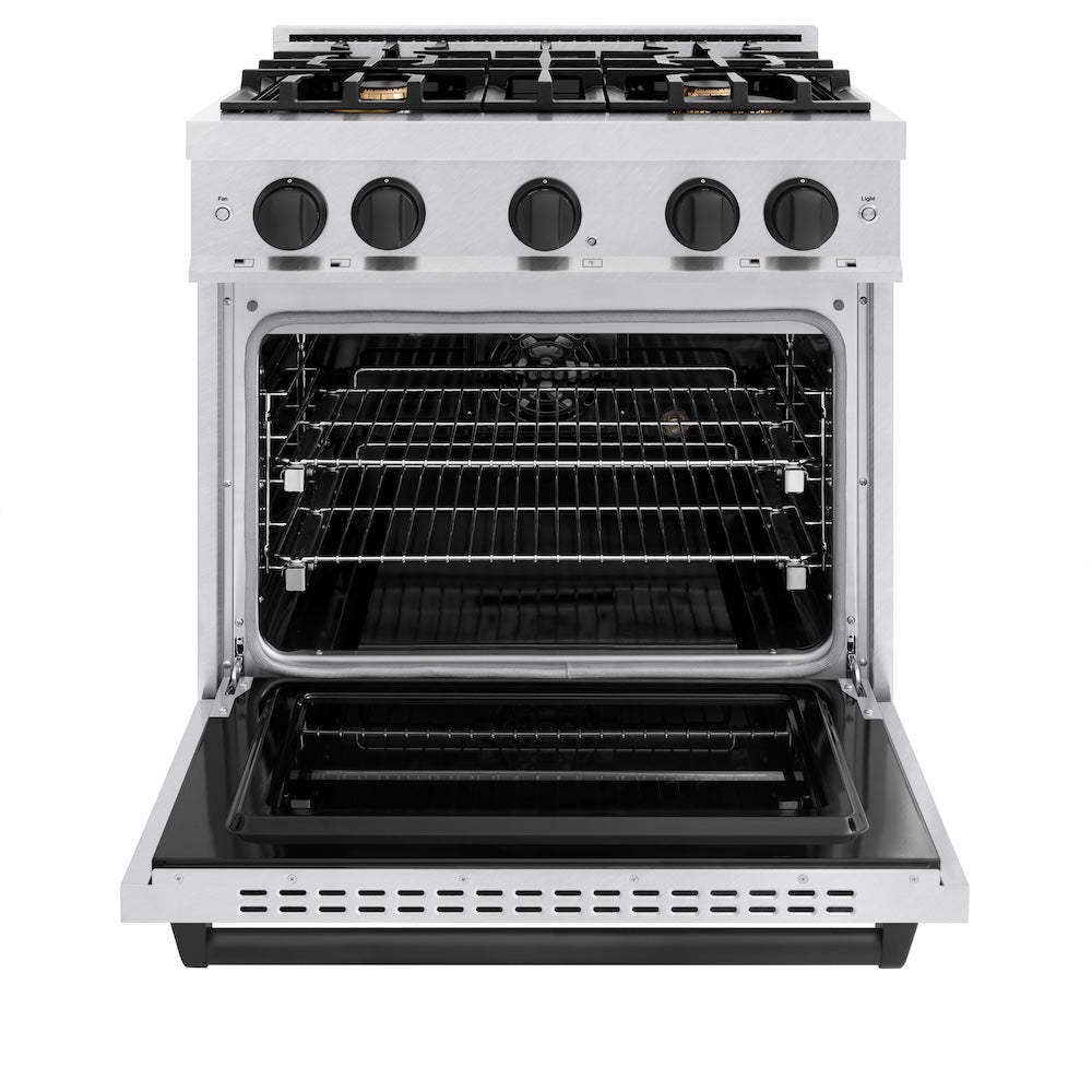 ZLINE 30 in. Dual Fuel Range 4.2 cu. ft. 4 Burner Gas Cooktop Electric Convection Oven Satin Stainless Steel Matte Black Accents (CDRSZ-30-MB)