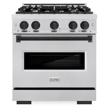 ZLINE 30 in. Dual Fuel Range 4.2 cu. ft. 4 Burner Gas Cooktop Electric Convection Oven Satin Stainless Steel Matte Black Accents (CDRSZ-30-MB)