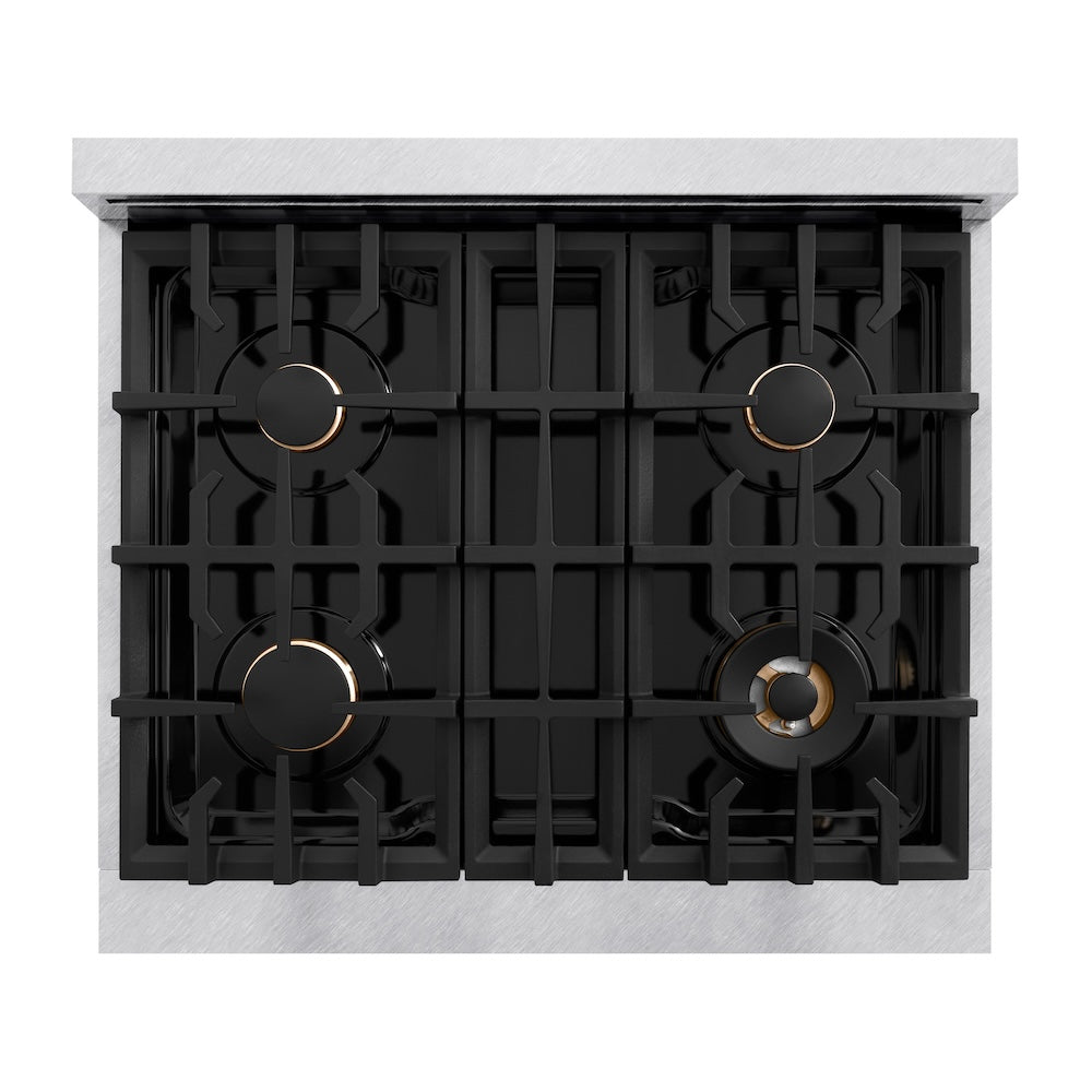 ZLINE 30 in. Dual Fuel Range 4.2 cu. ft. 4 Burner Gas Cooktop Electric Convection Oven Satin Stainless Steel Matte Black Accents (CDRSZ-30-MB)