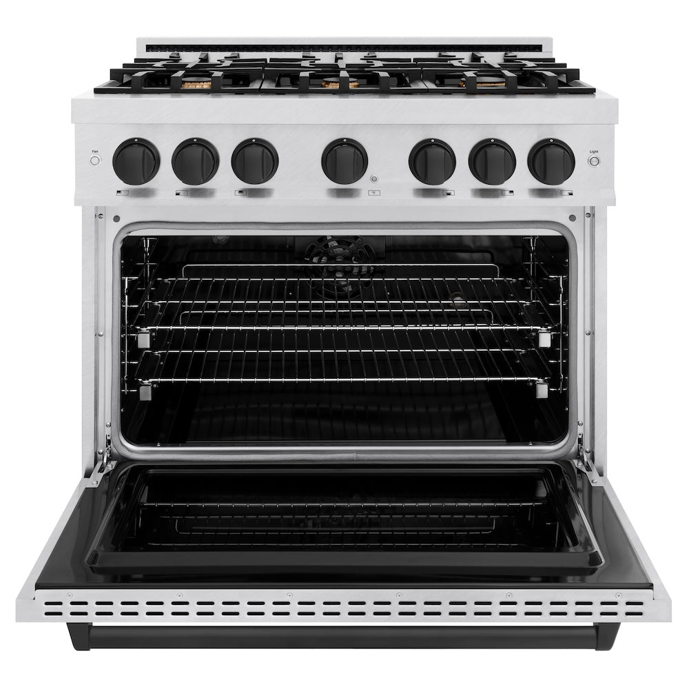 ZLINE 36 in. Dual Fuel Range 5.2 cu. ft. 6 Gas Burners Electric Convection Oven Satin Stainless Steel Matte Black Accents (CDRSZ-36-MB)