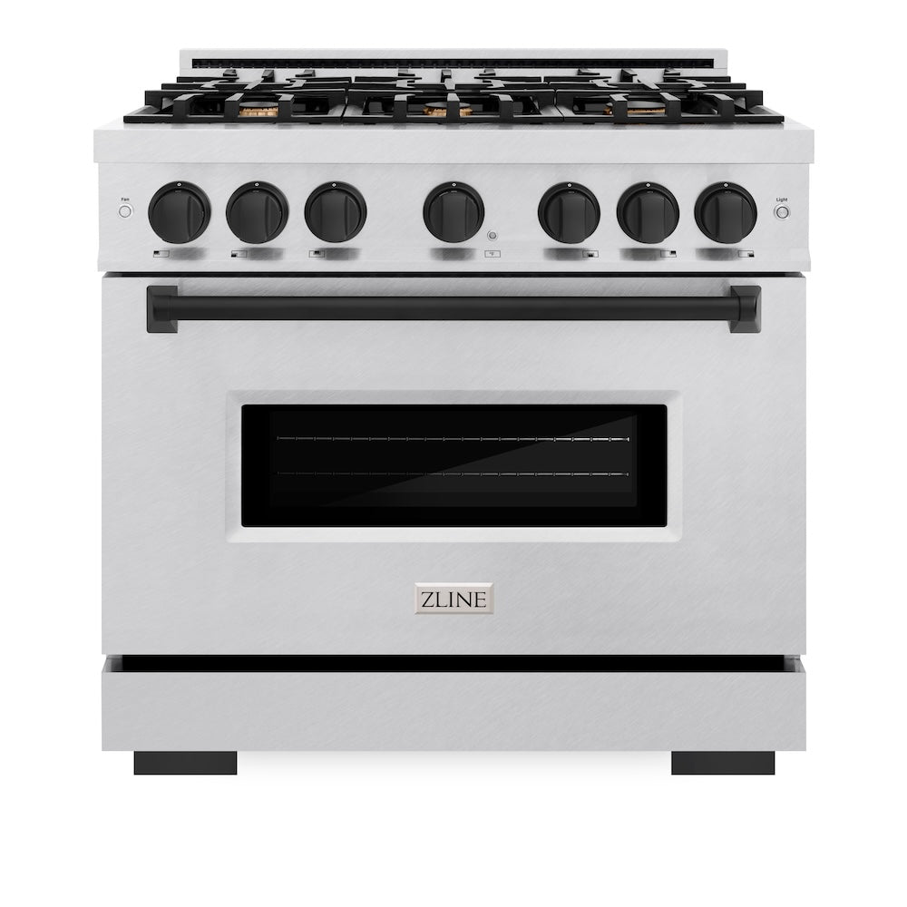 ZLINE 36 in. Dual Fuel Range 5.2 cu. ft. 6 Gas Burners Electric Convection Oven Satin Stainless Steel Matte Black Accents (CDRSZ-36-MB)
