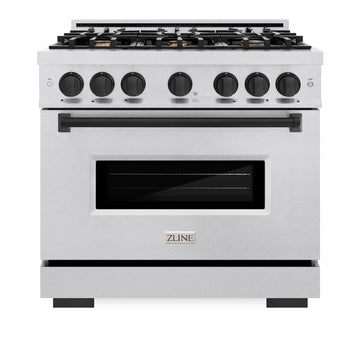 ZLINE 36 in. Dual Fuel Range 5.2 cu. ft. 6 Gas Burners Electric Convection Oven Satin Stainless Steel Matte Black Accents (CDRSZ-36-MB)