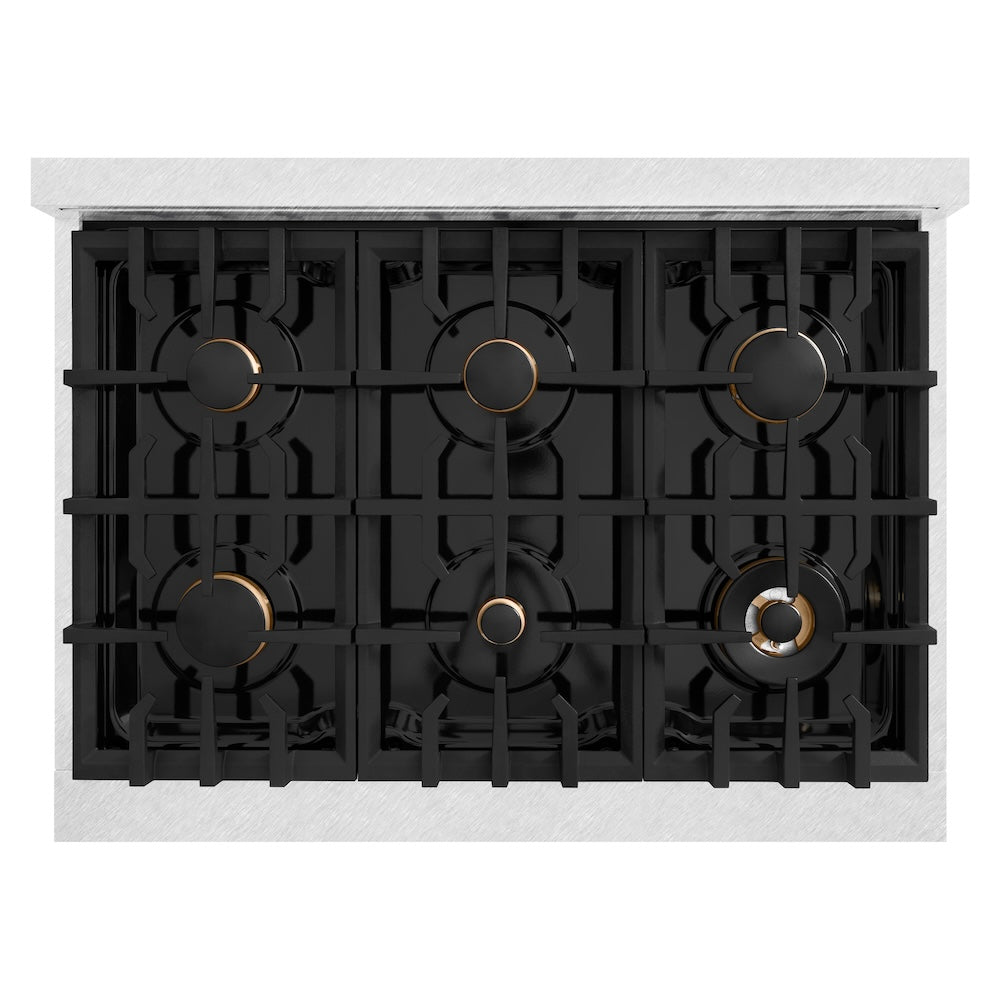 ZLINE 36 in. Dual Fuel Range 5.2 cu. ft. 6 Gas Burners Electric Convection Oven Satin Stainless Steel Matte Black Accents (CDRSZ-36-MB)