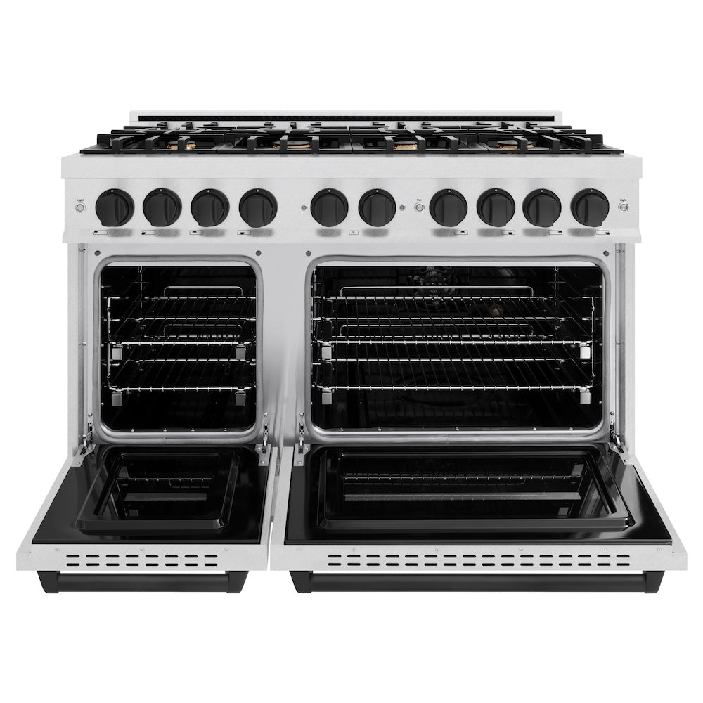 ZLINE 48 in. Dual Fuel Range Double Oven 6.7 cu. ft. 8 Gas Burners Satin Stainless Steel Matte Black Accents (CDRSZ-48-MB)