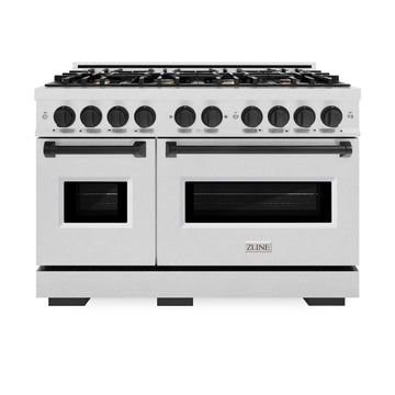 ZLINE 48 in. Dual Fuel Range Double Oven 6.7 cu. ft. 8 Gas Burners Satin Stainless Steel Matte Black Accents (CDRSZ-48-MB)