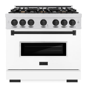 ZLINE 36 in. Dual Fuel Range 5.2 cu. ft. 6 Burner Gas Cooktop Electric Convection Oven Satin Stainless Steel White Matte Door Matte Black Accents (CDRSZ-WM-36-MB)