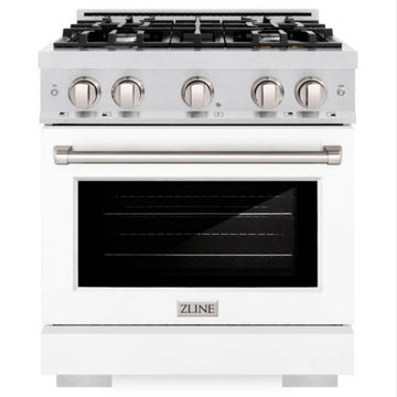 ZLINE 30 in. Select Dual Fuel Range, 4.2 cu. ft., 4 Burner Gas Cooktop with Electric Convection Oven, Satin Stainless Steel with White Matte Door, MODEL HDRS-WM-30