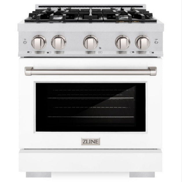 ZLINE 30 in. Select Dual Fuel Range, 4.2 cu. ft., 4 Burner Gas Cooktop with Electric Convection Oven, Satin Stainless Steel with White Matte Door, MODEL HDRS-WM-30