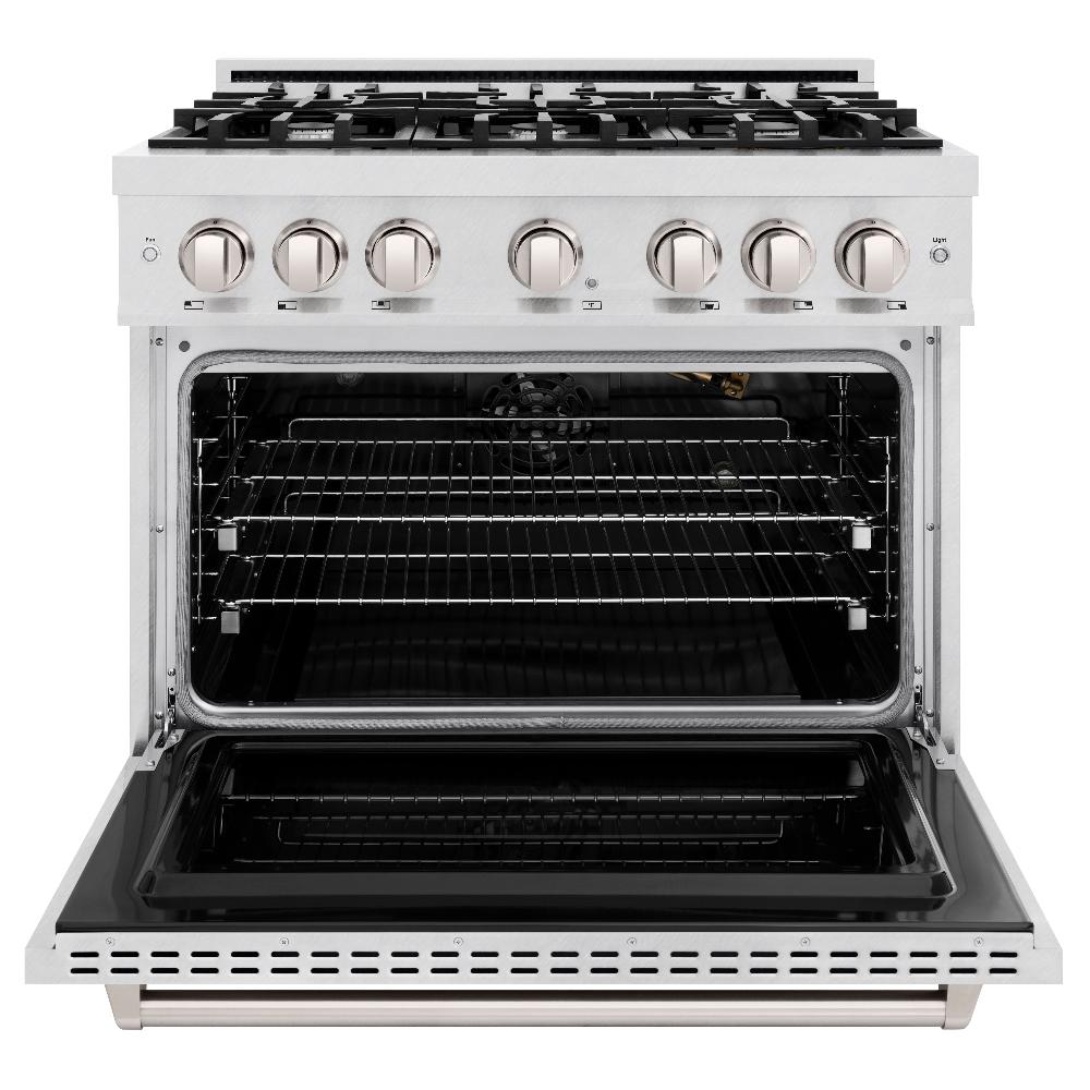 ZLINE 36 in. Gas Range 5.2 cu. ft. with 6 Burner Cooktop and Convection Gas Oven in Satin Stainless Steel (CGRS-36)