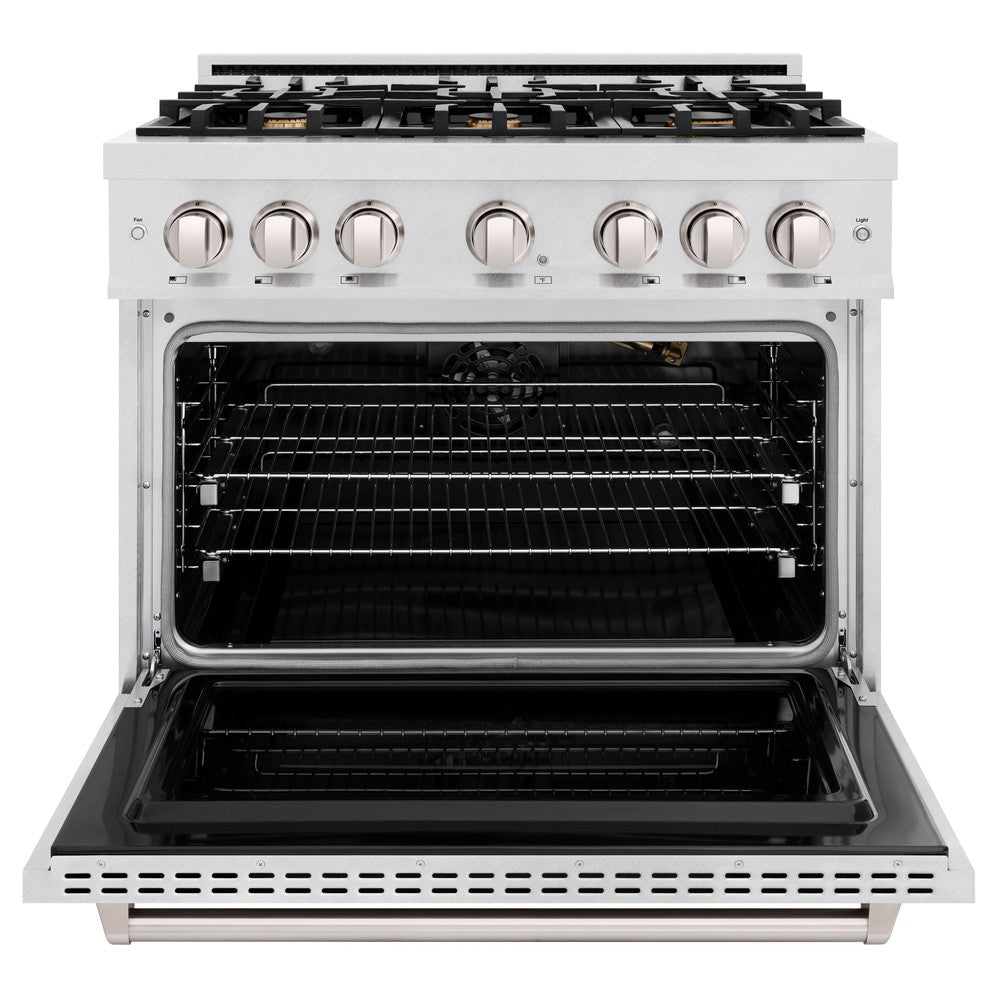 ZLINE 36 in. Gas Range 5.2 cu. ft. Convection Gas Oven with 6 Brass Burners in Satin Stainless Steel (CGRS-BR-36)