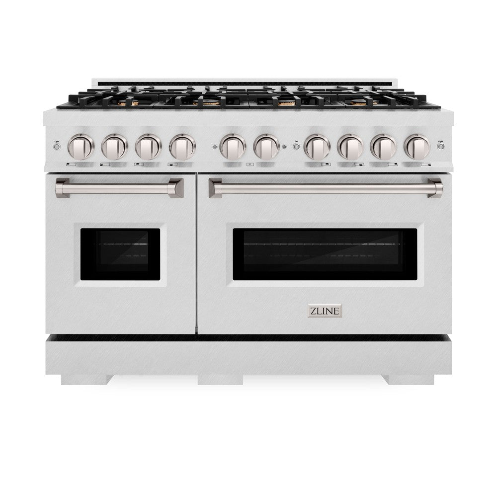 ZLINE 48 in. Gas Range Double Oven 6.7 cu. ft. 8 Brass Burners Satin Stainless Steel, MODEL CGRS-BR-48