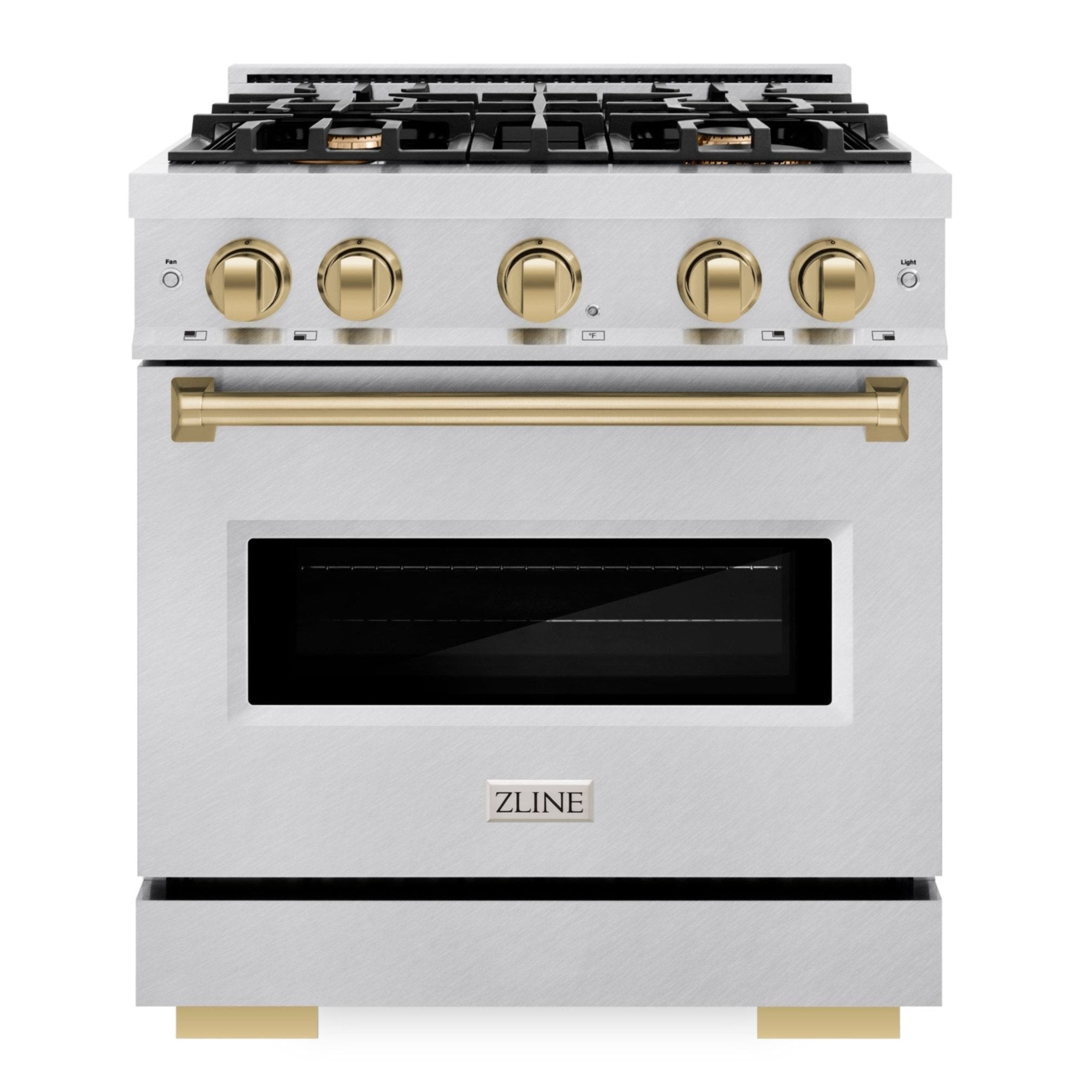 ZLINE 30 in. Gas Range 4.2 cu. ft. 4 Burner Cooktop Convection Gas Oven Satin Stainless Steel with Champagne Bronze Accents (CGRSZ-30-CB)