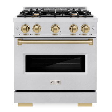 ZLINE 30 in. Gas Range 4.2 cu. ft. 4 Burner Cooktop Convection Gas Oven Satin Stainless Steel with Champagne Bronze Accents (CGRSZ-30-CB)