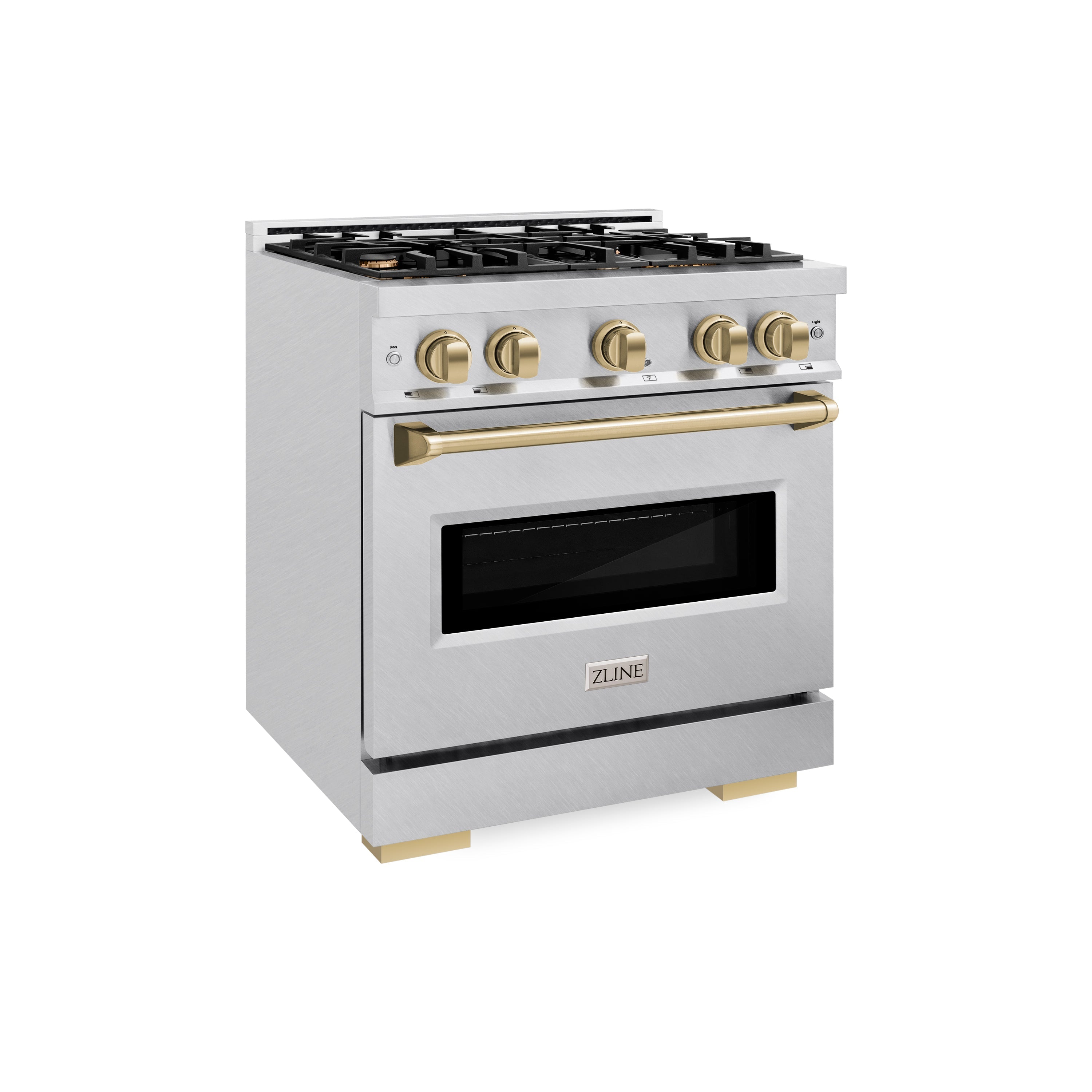 ZLINE 30 in. Gas Range 4.2 cu. ft. 4 Burner Cooktop Convection Gas Oven Satin Stainless Steel with Champagne Bronze Accents (CGRSZ-30-CB)
