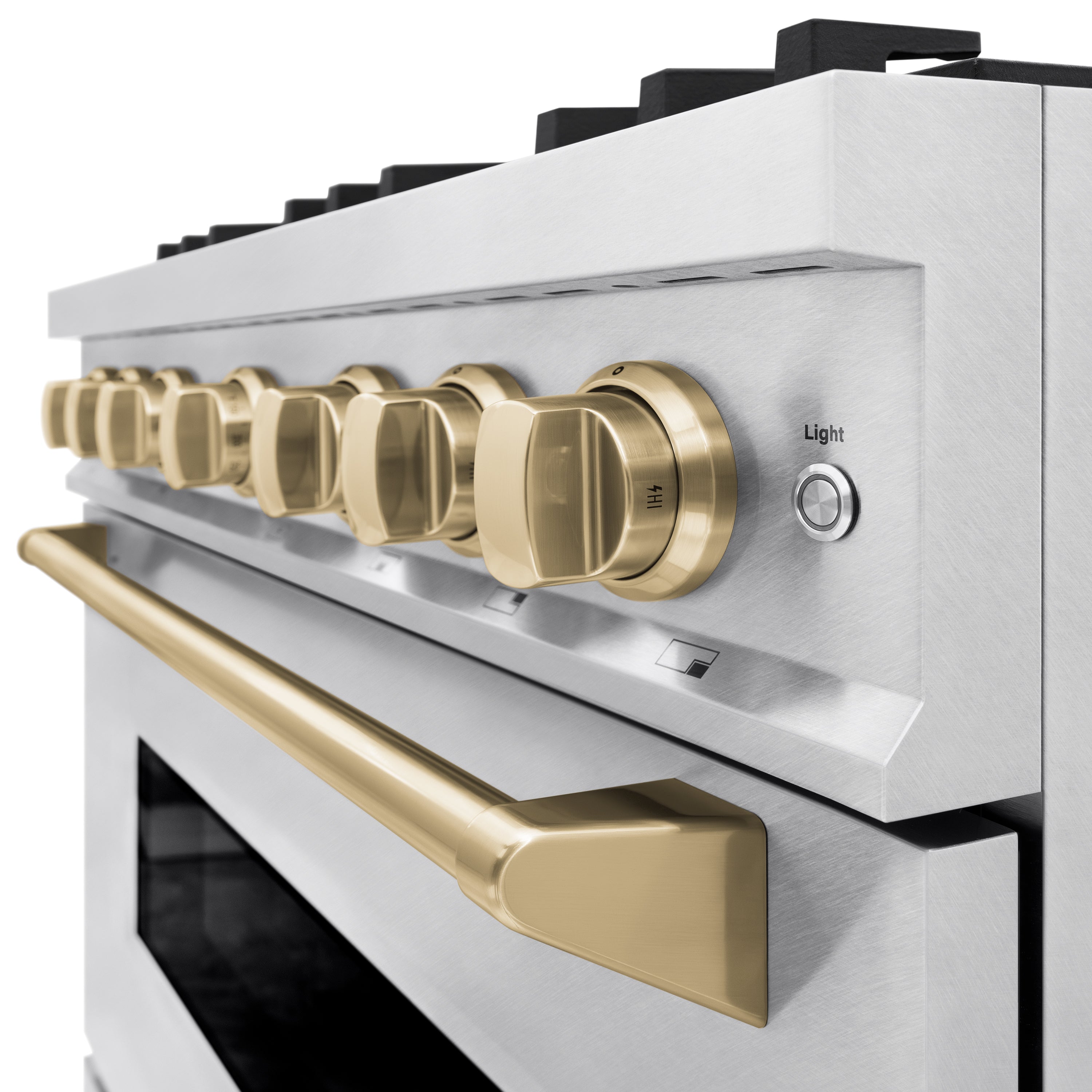 ZLINE 36 in. Gas Range 5.2 cu. ft. 6 Burner Cooktop Convection Gas Oven Satin Stainless Steel Champagne Bronze Accents (CGRSZ-36-CB)