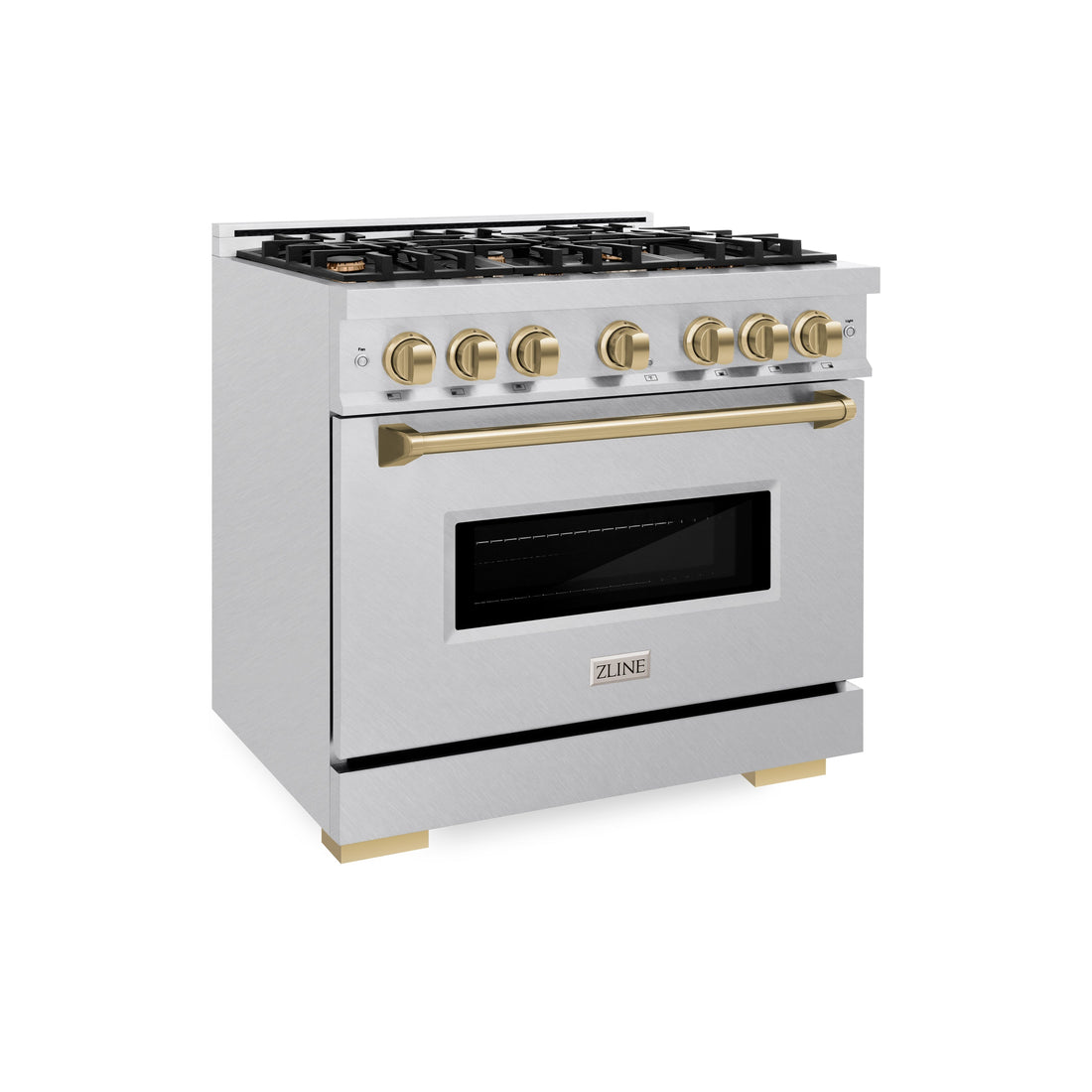 ZLINE 36 in. Gas Range 5.2 cu. ft. 6 Burner Cooktop Convection Gas Oven Satin Stainless Steel Champagne Bronze Accents (CGRSZ-36-CB)