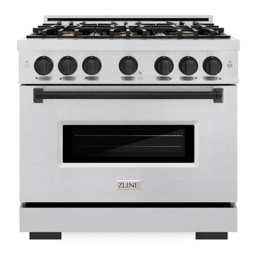 ZLINE 36 in. Gas Range 5.2 cu. ft. 6 Burner Cooktop Convection Gas Oven Satin Stainless Steel Matte Black Accents (CGRSZ-36-MB)