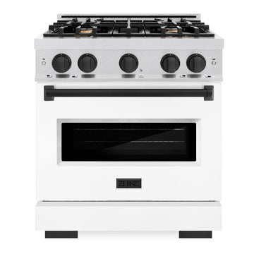 ZLINE 30 in. Gas Range 4.2 cu. ft. Convection Gas Oven 4 Burner Cooktop Satin Stainless Steel White Matte Door Matte Black Accents (CGRSZ-WM-30-MB)