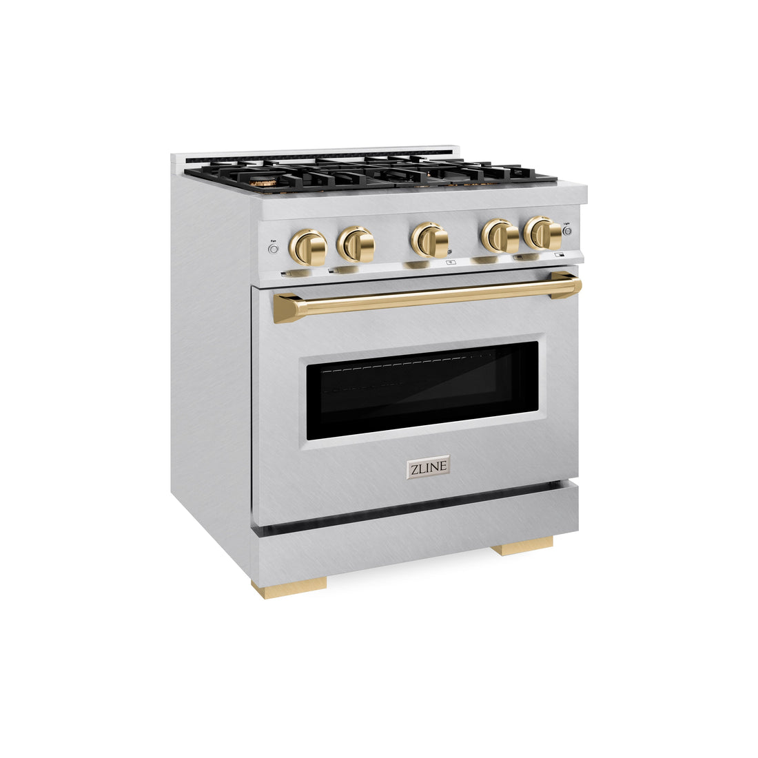 ZLINE 30 in. Gas Range 4.2 cu. ft. 4 Burners Convection Oven Satin Stainless Steel with Polished Gold Accents (CGRSZ-30-G)