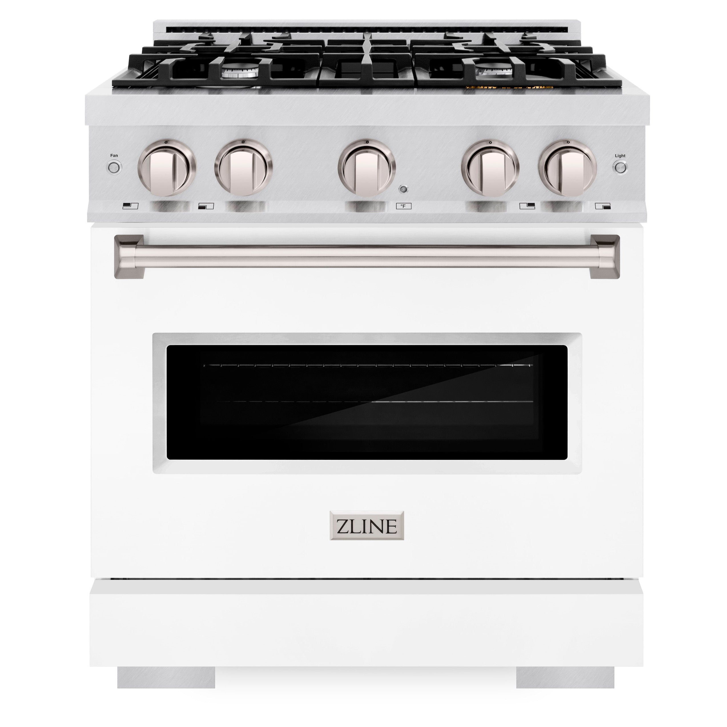 ZLINE 30 in. Classic Dual Fuel Range, 4.2 cu. ft., 4 Gas Burners, Electric Convection Oven, Satin Stainless Steel with White Matte Door (CDRS-WM-30)