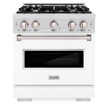 ZLINE 30 in. Classic Dual Fuel Range, 4.2 cu. ft., 4 Gas Burners, Electric Convection Oven, Satin Stainless Steel with White Matte Door (CDRS-WM-30)