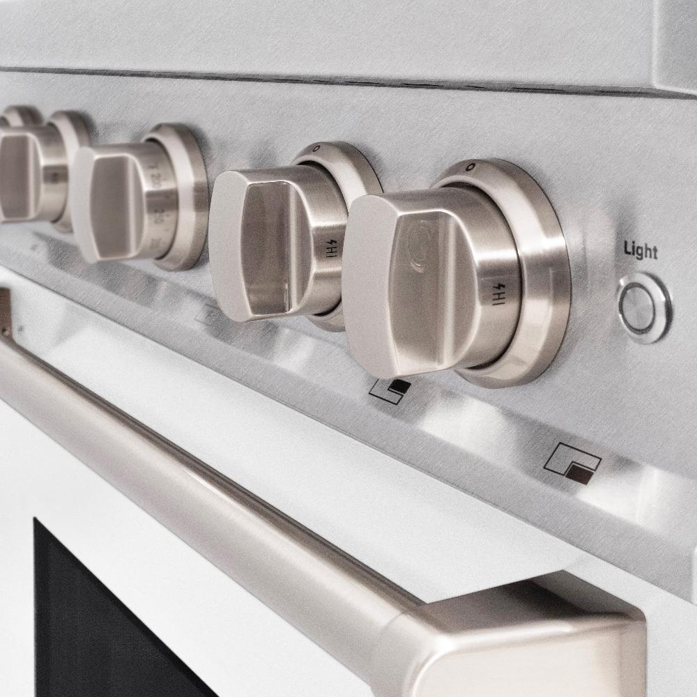ZLINE 30 in. Classic Dual Fuel Range, 4.2 cu. ft., 4 Gas Burners, Electric Convection Oven, Satin Stainless Steel with White Matte Door (CDRS-WM-30)