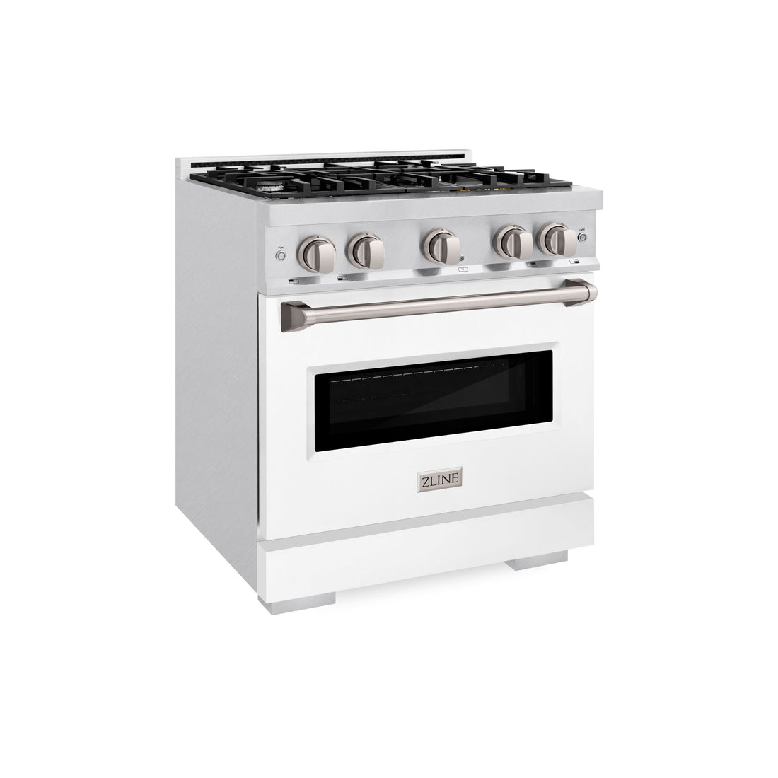 ZLINE 30 in. Classic Dual Fuel Range, 4.2 cu. ft., 4 Gas Burners, Electric Convection Oven, Satin Stainless Steel with White Matte Door (CDRS-WM-30)