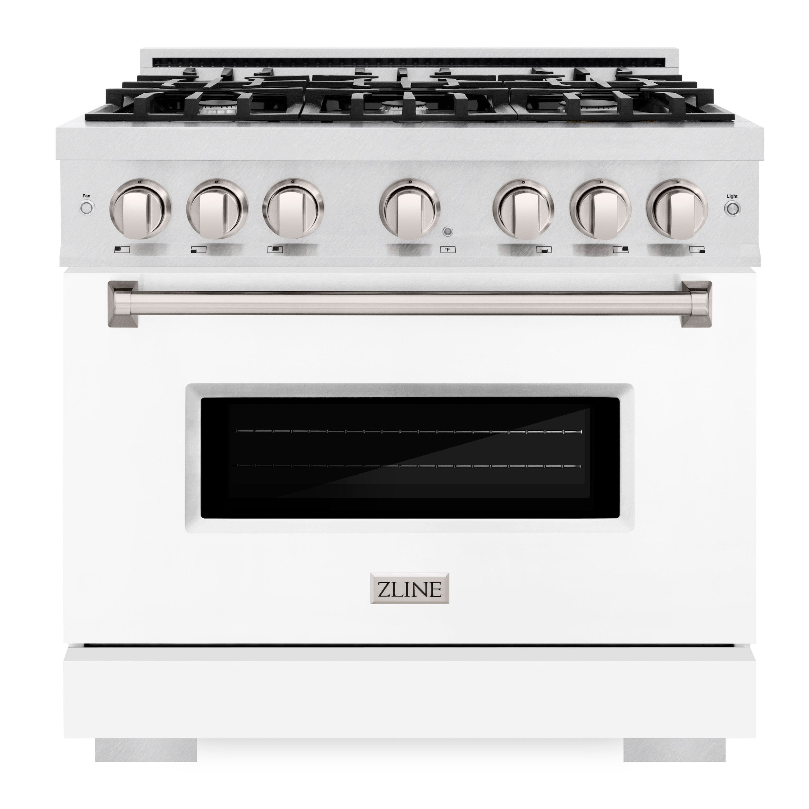 ZLINE 36 in. Dual Fuel Range 5.2 cu. ft. 6 Gas Burners Electric Convection Oven Satin Stainless Steel White Matte Door (CDRS-WM-36)