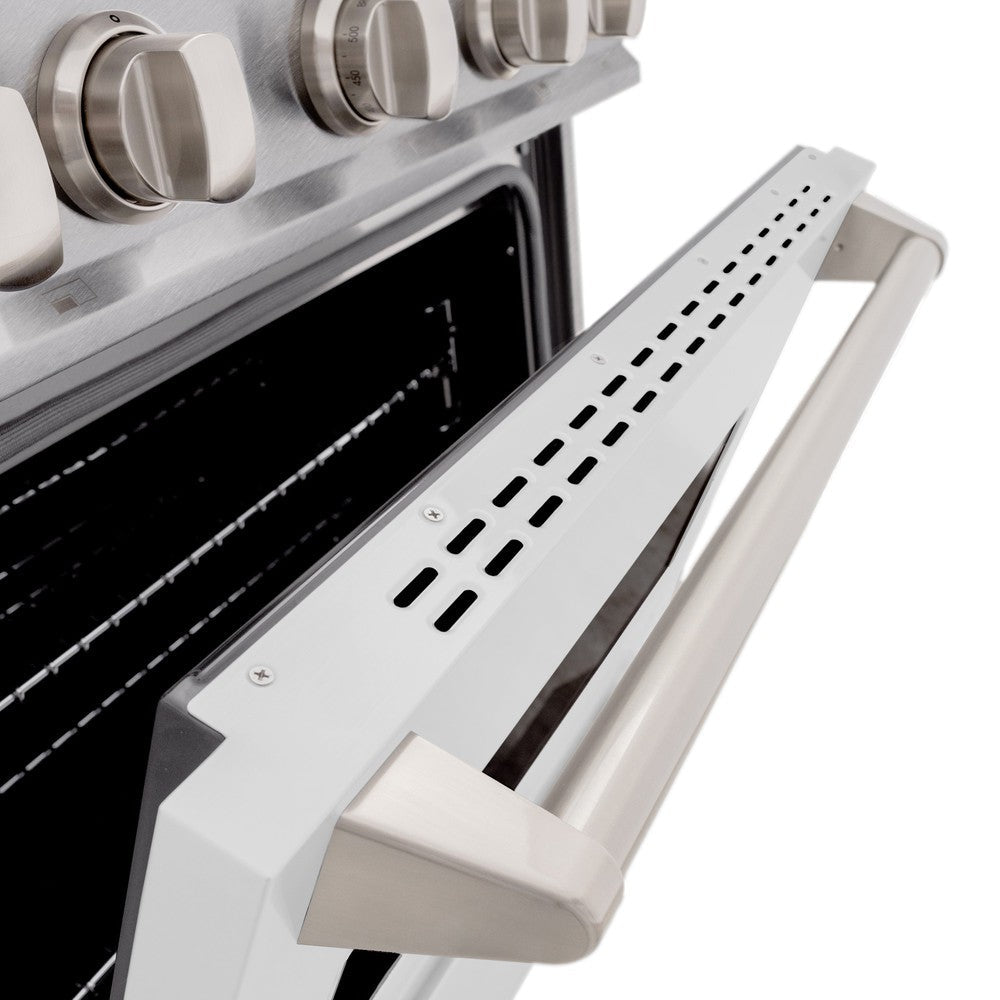 ZLINE 30 in. Classic Gas Range, 4.2 cu. ft. Convection Gas Oven, 4 Burners, Satin Stainless Steel with White Matte Door (CGRS-WM-30)