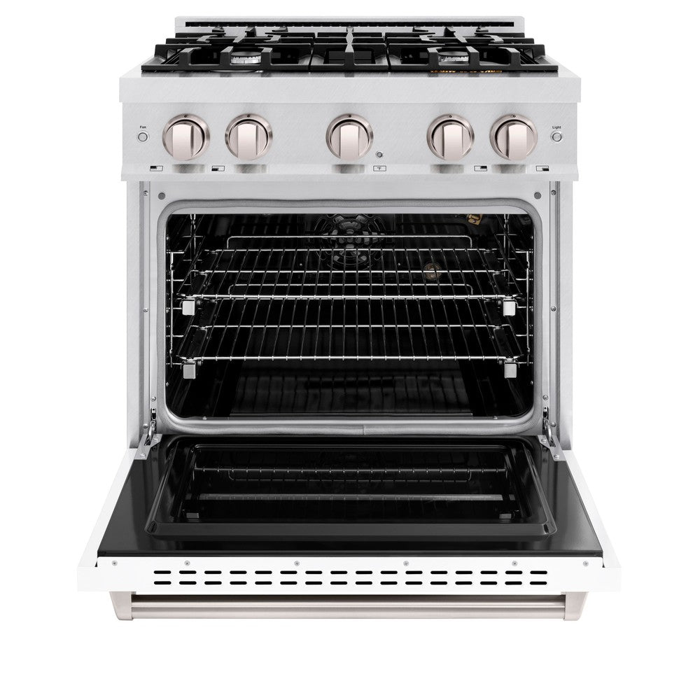 ZLINE 30 in. Classic Gas Range, 4.2 cu. ft. Convection Gas Oven, 4 Burners, Satin Stainless Steel with White Matte Door (CGRS-WM-30)