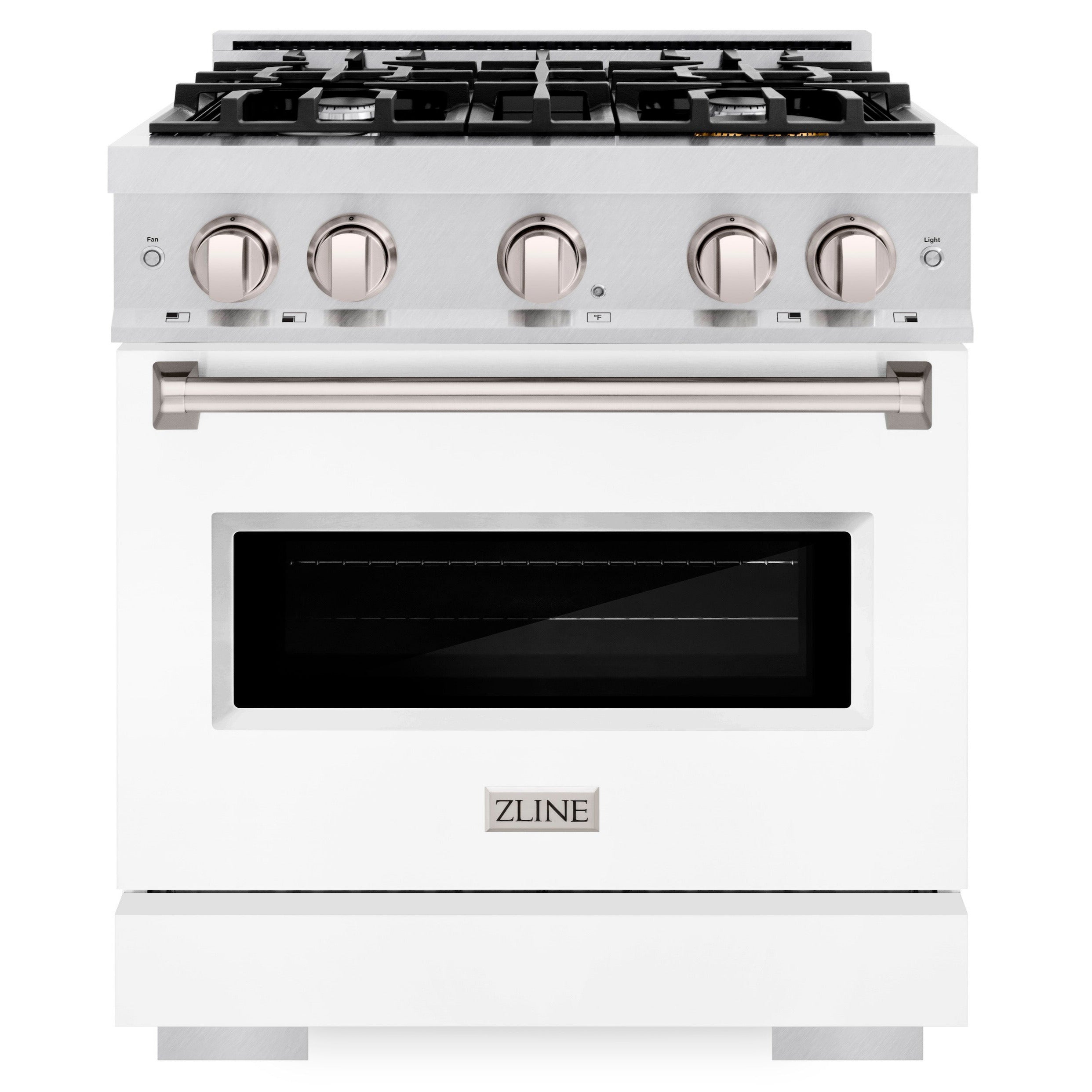 ZLINE 30 in. Classic Gas Range, 4.2 cu. ft. Convection Gas Oven, 4 Burners, Satin Stainless Steel with White Matte Door (CGRS-WM-30)